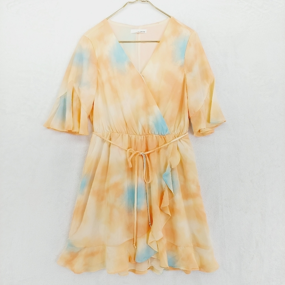 June & Hudson Orange & Blue Half Sleeve Front Tie Wrap Dress 4061